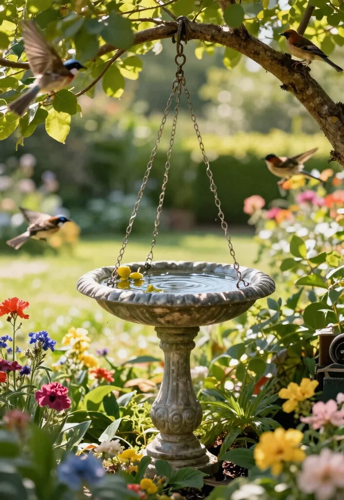21 Stunning Outdoor Bird Bath Inspiration Photos for Pins 15. Hanging Bird Bath 0