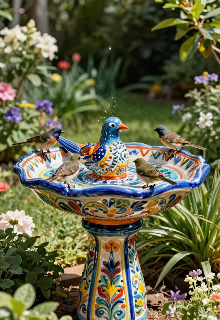 21 Stunning Outdoor Bird Bath Inspiration Photos for Pins 16. Artistic Ceramic Bird Bath 0