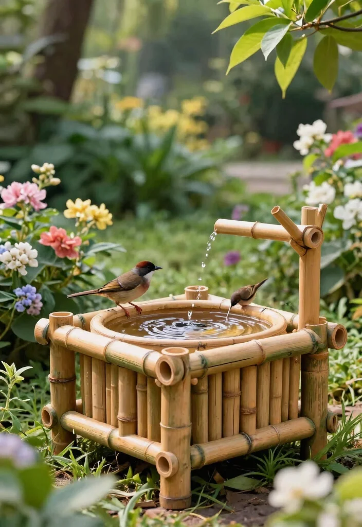 21 Stunning Outdoor Bird Bath Inspiration Photos for Pins 19. Bamboo Bird Bath 0