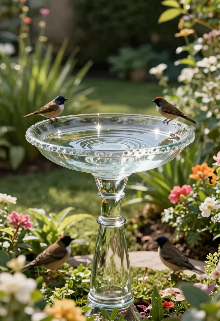 21 Stunning Outdoor Bird Bath Inspiration Photos for Pins 7. Elegant Glass Bird Bath 0