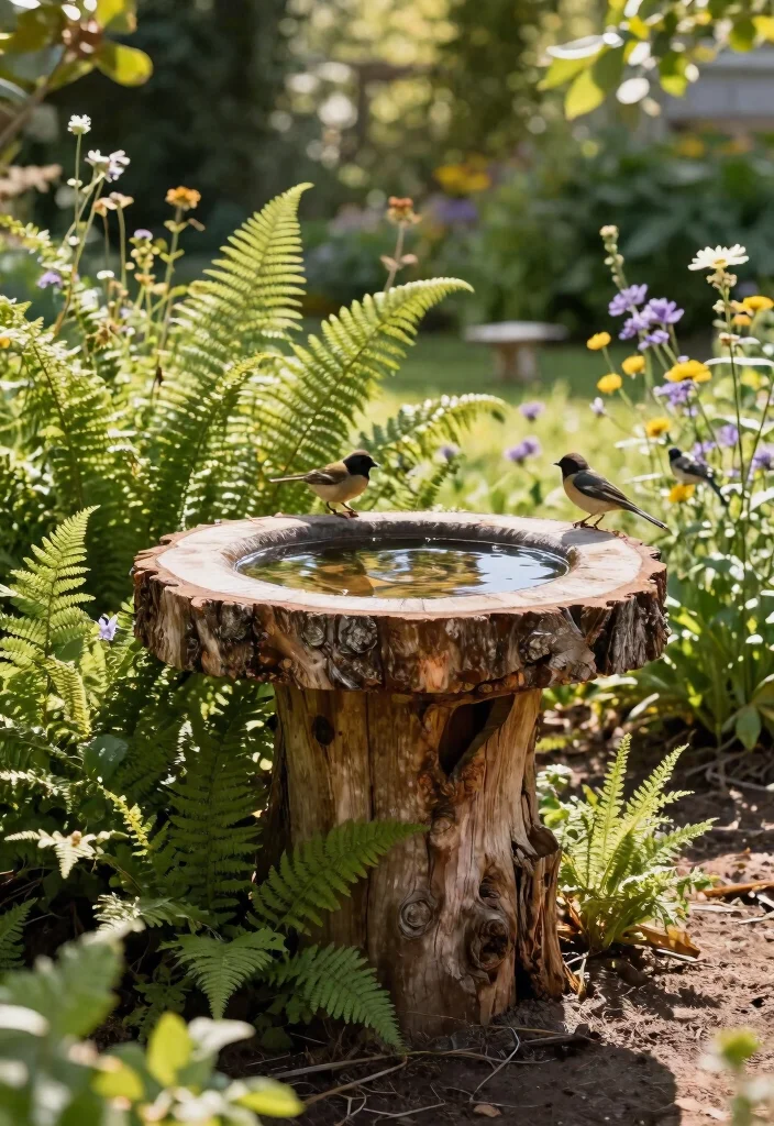 21 Stunning Outdoor Bird Bath Inspiration Photos for Pins 8. DIY Log Slice Bird Bath 0