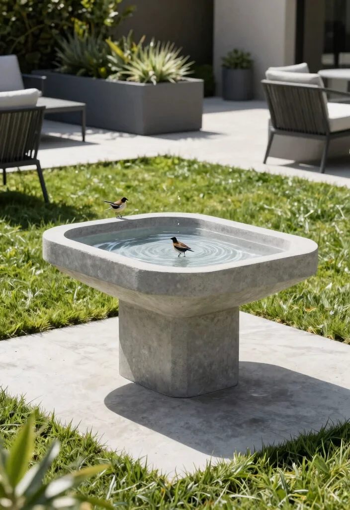 25 Beautiful Bird Bath Ideas for a Dreamy Garden Oasis 11. Modern Concrete Bird Bath 0