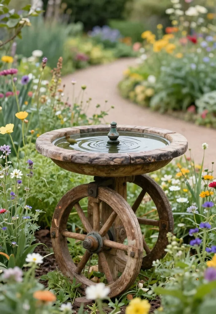 25 Beautiful Bird Bath Ideas for a Dreamy Garden Oasis 14. Antique Wheel Bird Bath 0