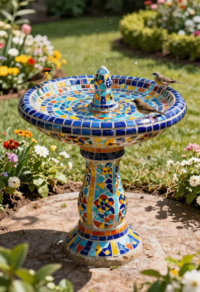 25 Beautiful Bird Bath Ideas for a Dreamy Garden Oasis 15. Decorative Mosaic Tile Bird Bath 0
