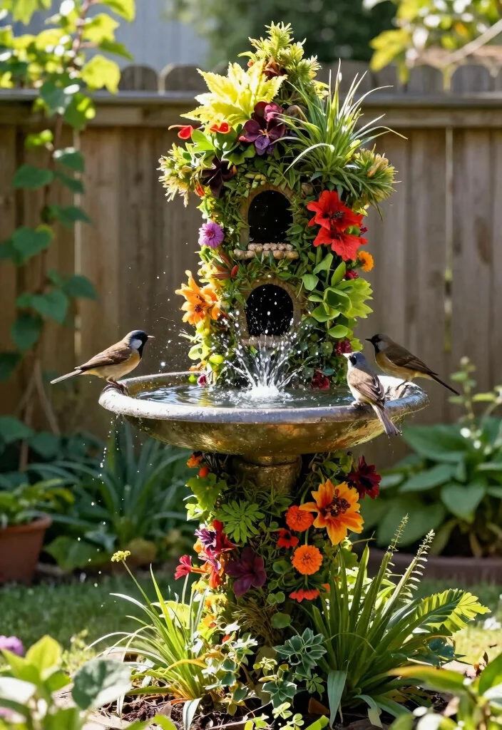 25 Beautiful Bird Bath Ideas for a Dreamy Garden Oasis 16. Vertical Garden Bird Bath 0
