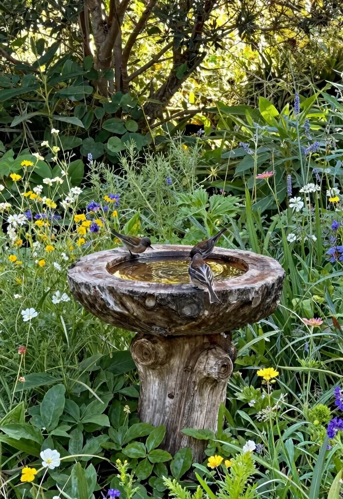 25 Beautiful Bird Bath Ideas for a Dreamy Garden Oasis 19. Natural Log Bird Bath 0