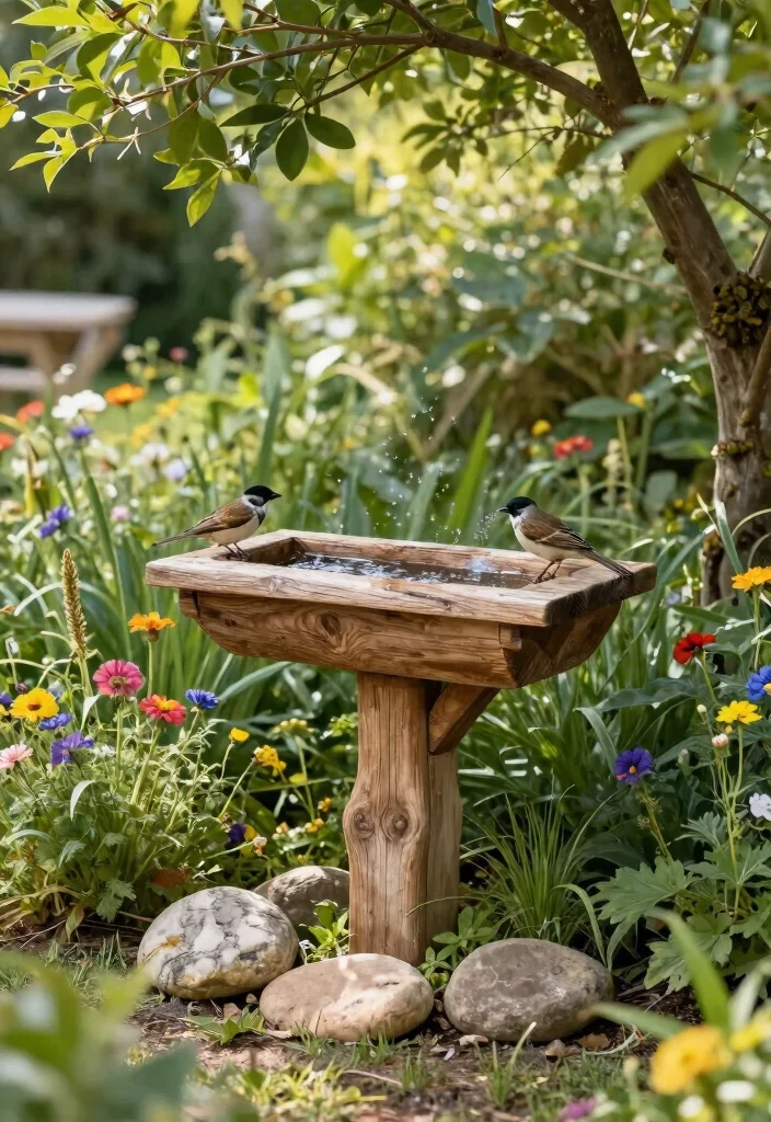 25 Beautiful Bird Bath Ideas for a Dreamy Garden Oasis 2. Rustic Wooden Bird Bath 0