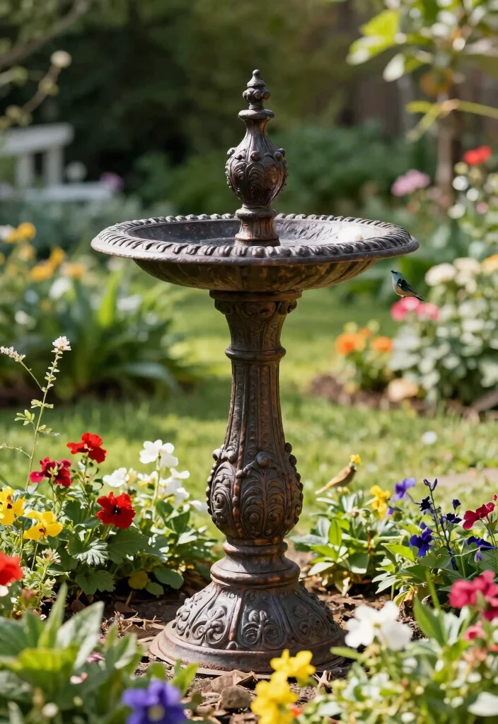25 Beautiful Bird Bath Ideas for a Dreamy Garden Oasis 21. Ornate Iron Cast Bird Bath 0