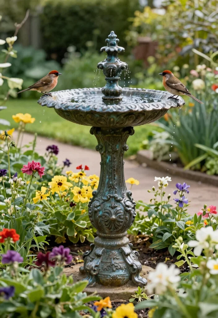 25 Beautiful Bird Bath Ideas for a Dreamy Garden Oasis 5. Vintage Cast Iron Bird Bath 0