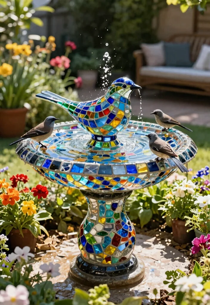 25 Beautiful Bird Bath Ideas for a Dreamy Garden Oasis 8. Glass Mosaic Bird Bath 0