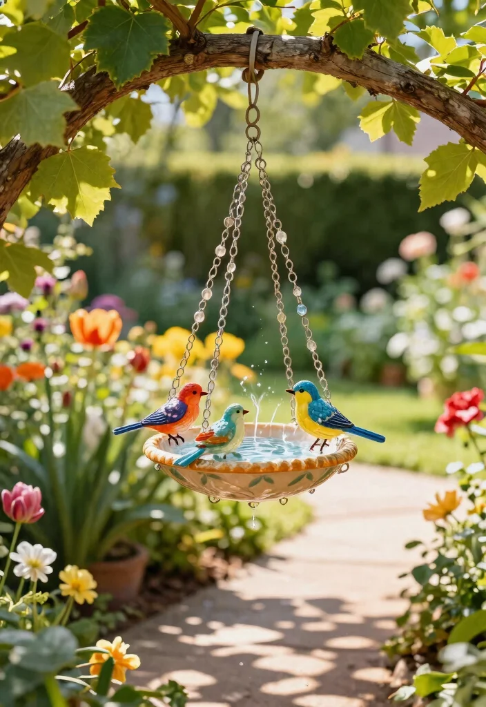 25 Beautiful Bird Bath Ideas for a Dreamy Garden Oasis 9. Hanging Bird Bath 0