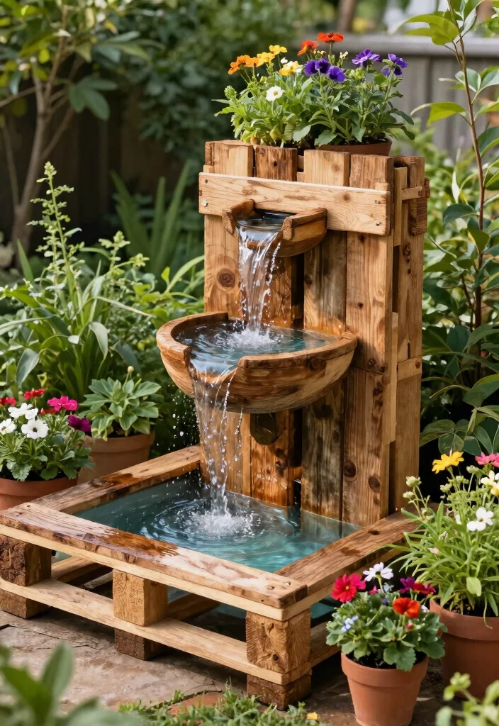 25 Relaxing Water Fountain Ideas for a Backyard Oasis 15. DIY Pallet Fountain 0