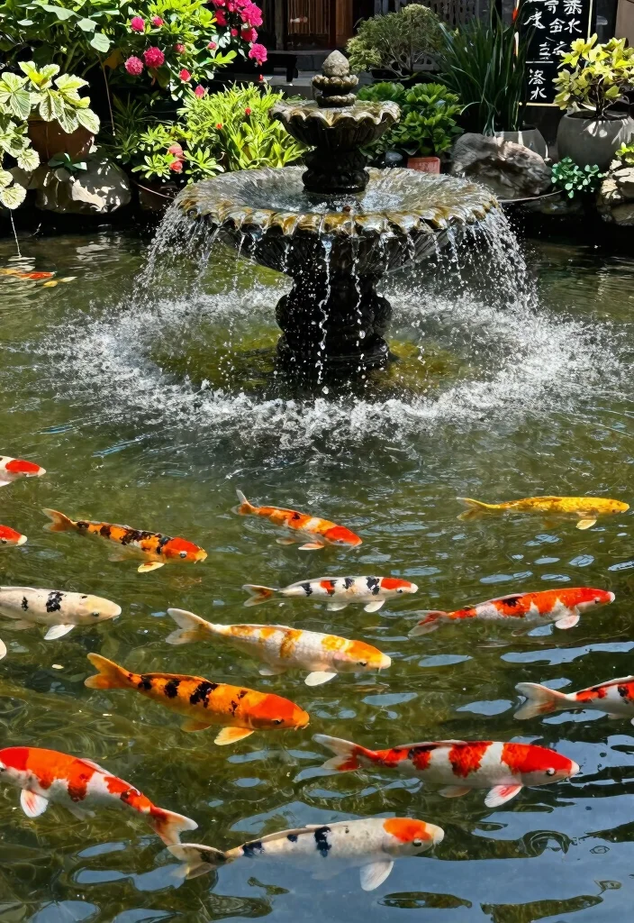 25 Relaxing Water Fountain Ideas for a Backyard Oasis 22. Koi Pond Fountain 0