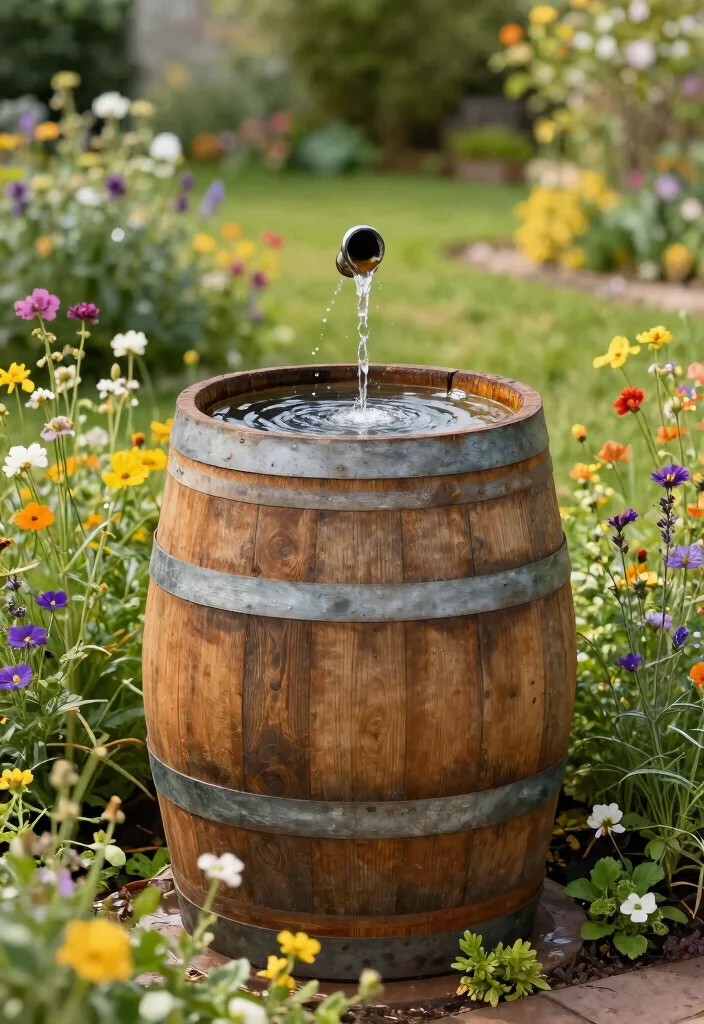 25 Relaxing Water Fountain Ideas for a Backyard Oasis 24. Rustic Barrel Fountain 0