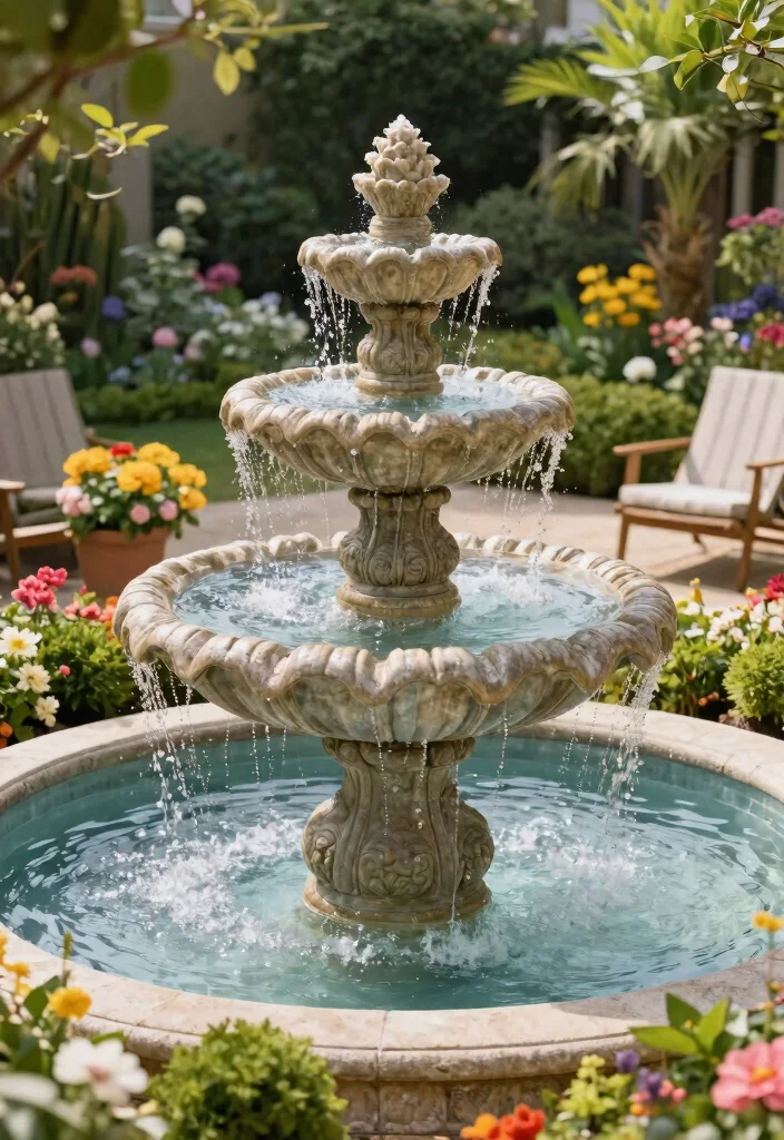 25 Relaxing Water Fountain Ideas for a Backyard Oasis 4. Tiered Garden Fountain 0