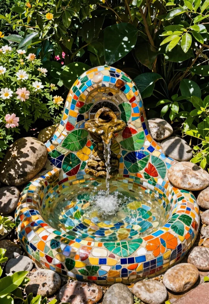 7 Artistic Mosaic Water Fountain Ideas for a Colorful Yard 3. Nature Inspired Mosaic Fountain 0