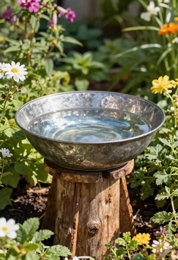 7 Beautiful Bird Bath Bowl Ideas DIY and Upcycled 7. Upcycled Metal Bowl Bird Bath 0