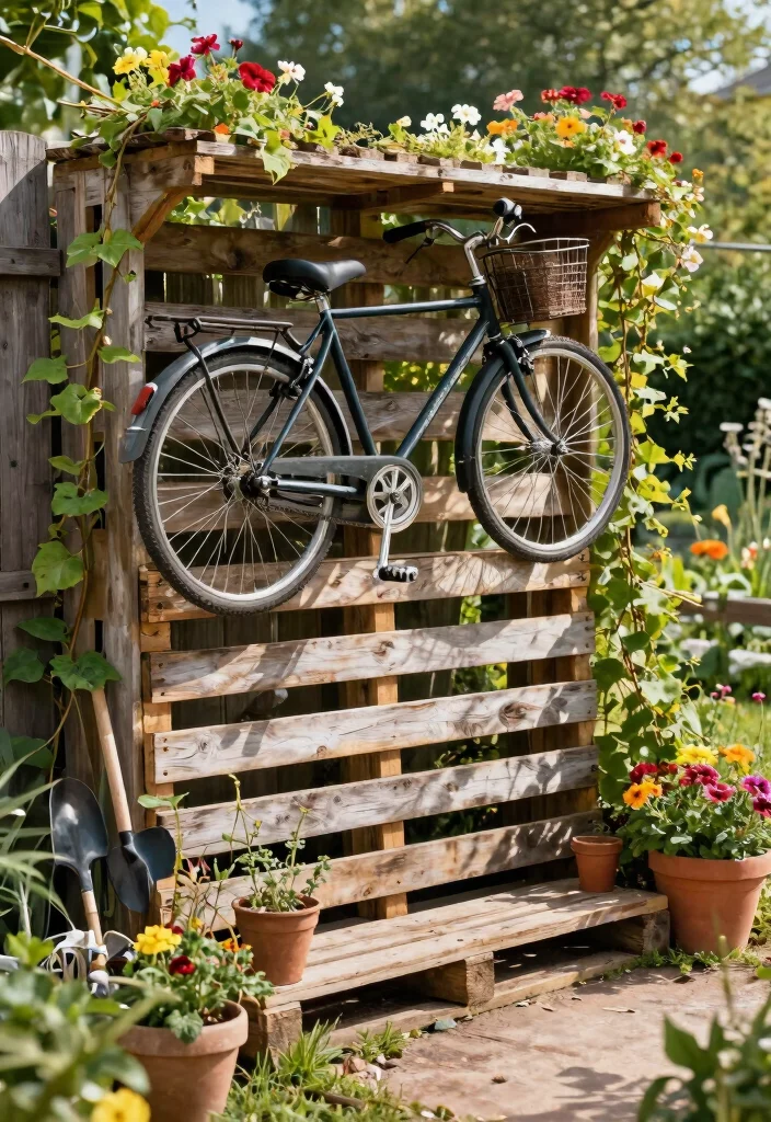 7 Beautiful Rustic Bike Storage Ideas Farmhouse Style 1. Weathered Wooden Pallet Rack 0