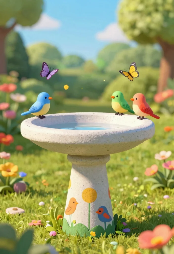 7 Best Bird Bath Painting Ideas Concrete Makeover Tips 2. Whimsical Animals 0