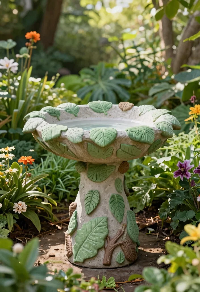 7 Best Bird Bath Painting Ideas Concrete Makeover Tips 3. Nature Inspired Patterns 0