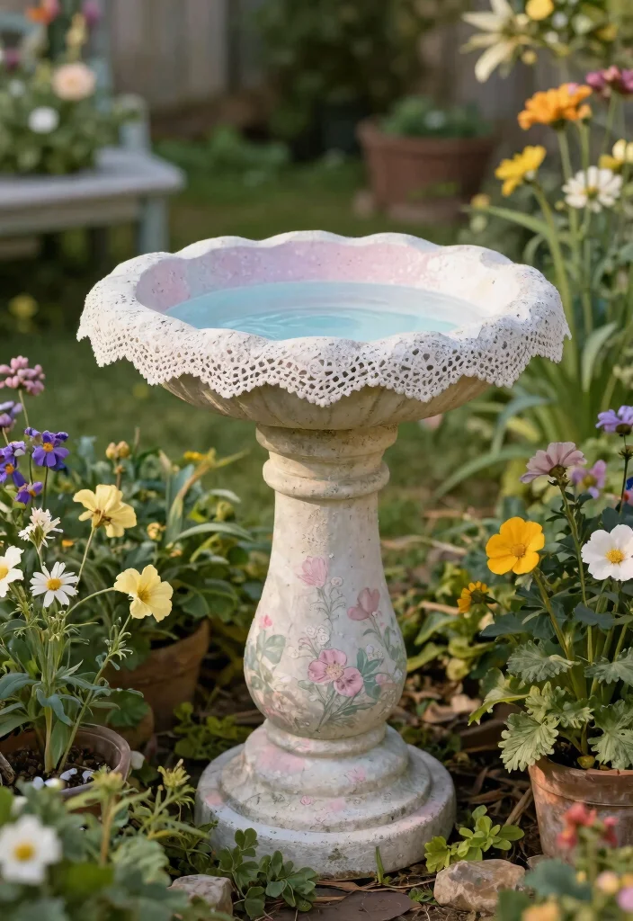 7 Best Bird Bath Painting Ideas Concrete Makeover Tips 5. Classic Vintage Look 0