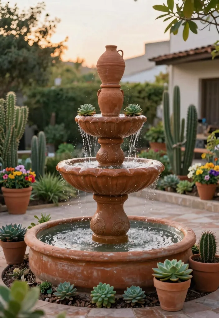 7 Best Water Fountain Color Ideas to Pop in Your Yard 3. Earthy Terracotta for a Rustic Touch 0
