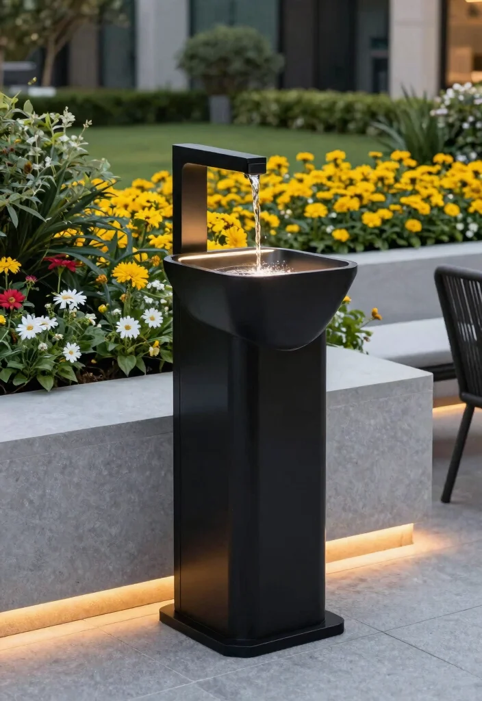 7 Best Water Fountain Color Ideas to Pop in Your Yard 4. Striking Black for a Modern Appeal 0
