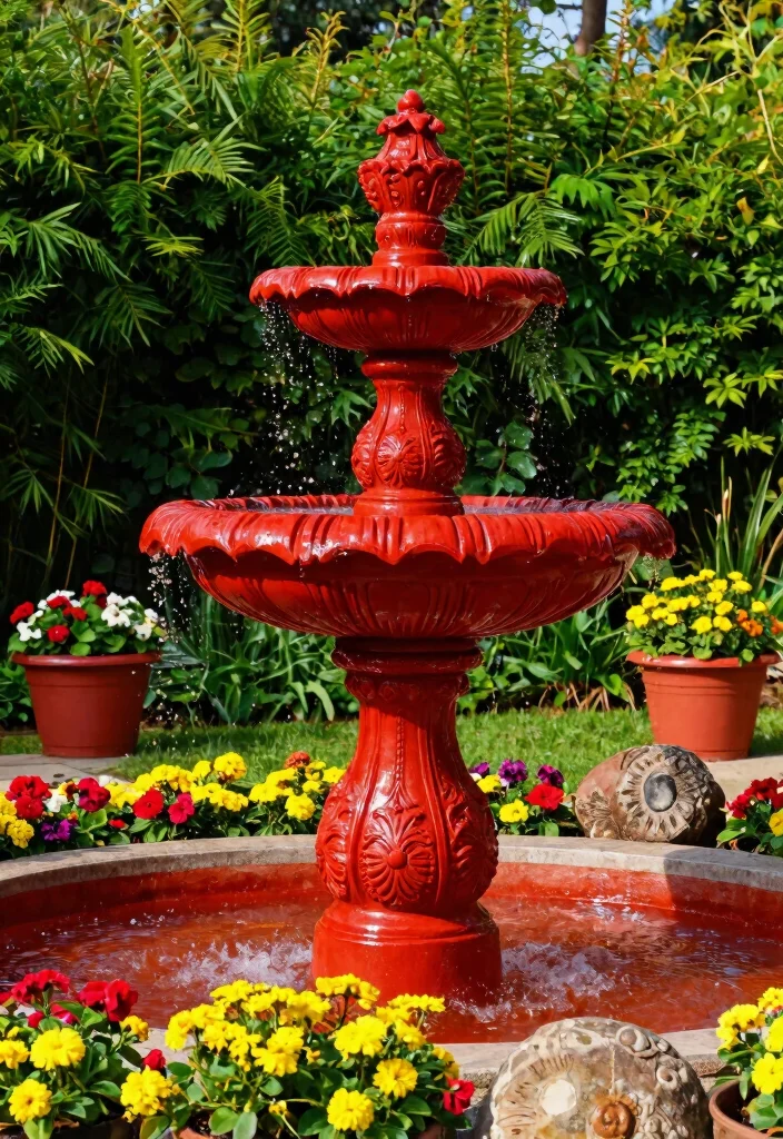 7 Best Water Fountain Color Ideas to Pop in Your Yard 5. Vibrant Red for a Fiery Touch 0