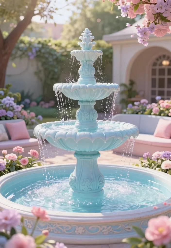 7 Best Water Fountain Color Ideas to Pop in Your Yard 6. Soft Pastels for a Whimsical Vibe 0