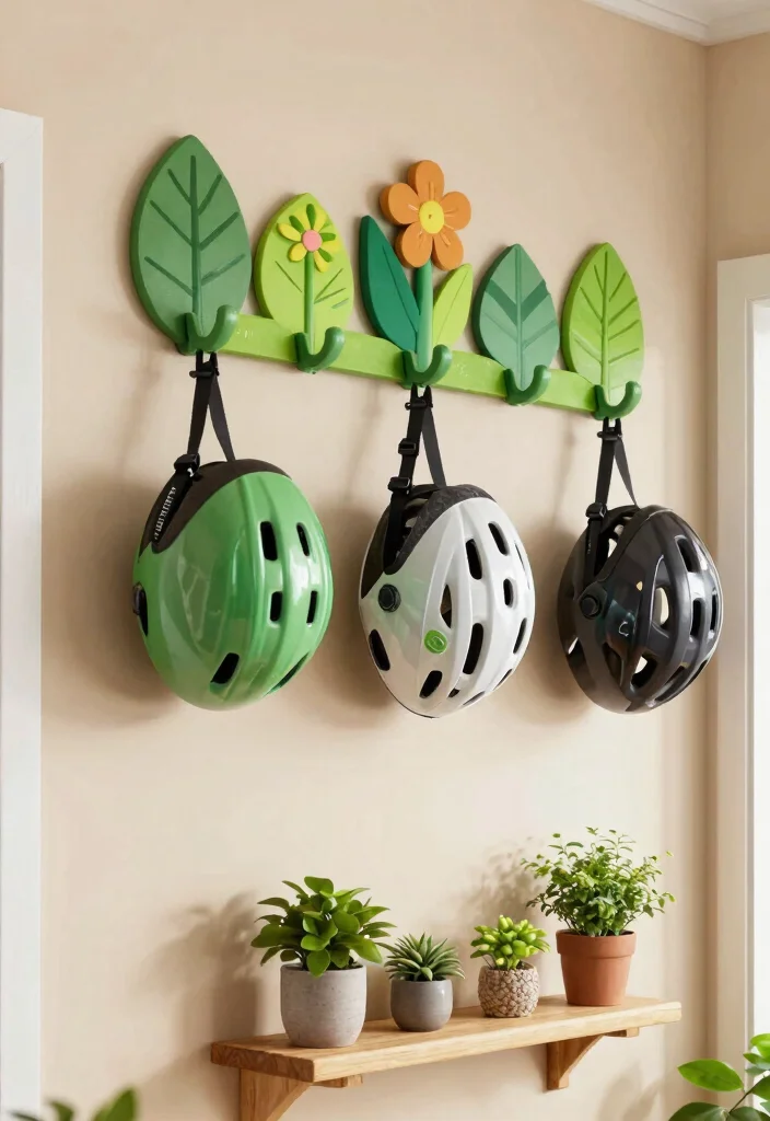 7 Brilliant Bike Helmet Storage Ideas for a Tidy Entryway 1. Wall Mounted Hooks with a Twist 0