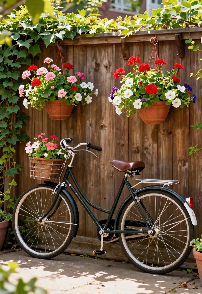 7 Charming Retro Bike Storage Ideas Vintage Vibe 4. Hanging Planters with Bike Hooks 0