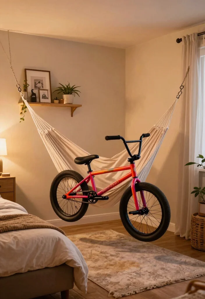 7 Cool BMX Bike Storage Ideas for Your Bedroom or Garage 2. Hanging Bike Hammocks 0