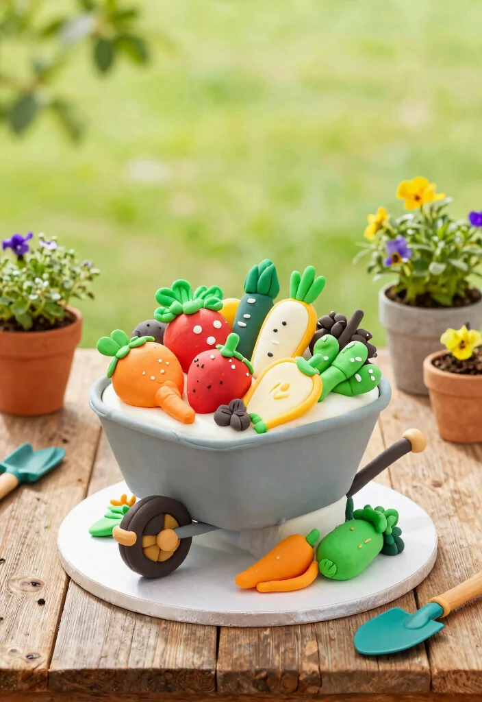 7 Cute Wheelbarrow Cake Ideas for Gardener Birthdays 2. Veggie Garden Delight Cake 0