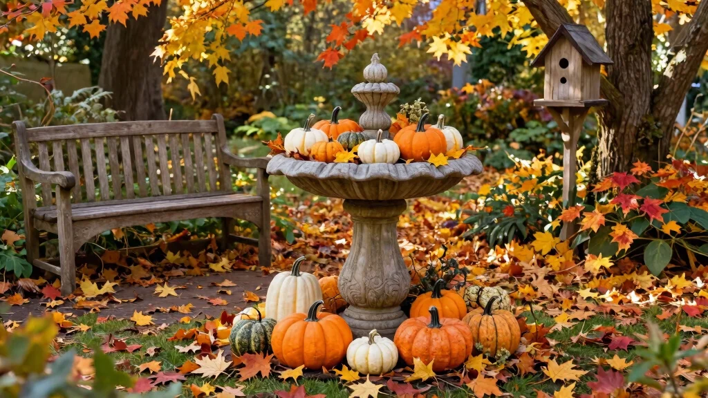 7 Festive Fall Bird Bath Decorating Ideas with Pumpkins