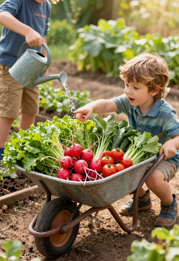7 Fun Wheelbarrow Garden Ideas for Kids to Learn Planting 2. Vegetable Patch Wheelbarrow 0