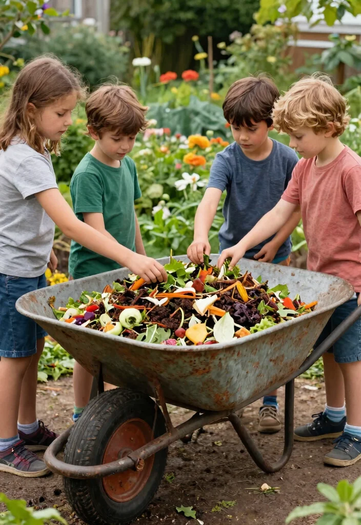 7 Fun Wheelbarrow Garden Ideas for Kids to Learn Planting 5. Wheelbarrow Compost Bin 0