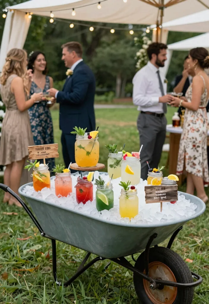 7 Romantic Wheelbarrow Wedding Ideas for Country Venues 2. Wheelbarrow Drink Station 0