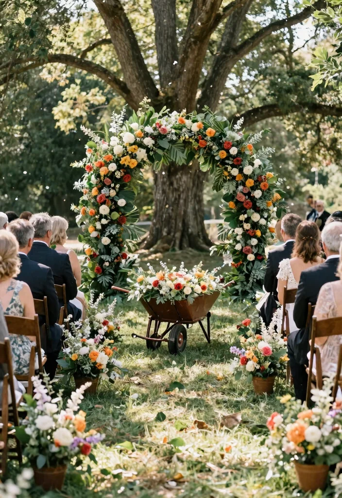 7 Romantic Wheelbarrow Wedding Ideas for Country Venues 6. Wheelbarrow Ceremony Decor 0