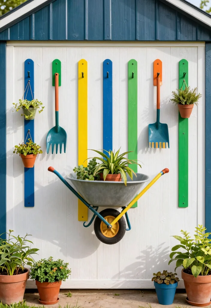 7 Smart Wheelbarrow Storage Ideas to Keep Your Shed Tidy 3. Hang It Up Vertical Gardening Hooks 0