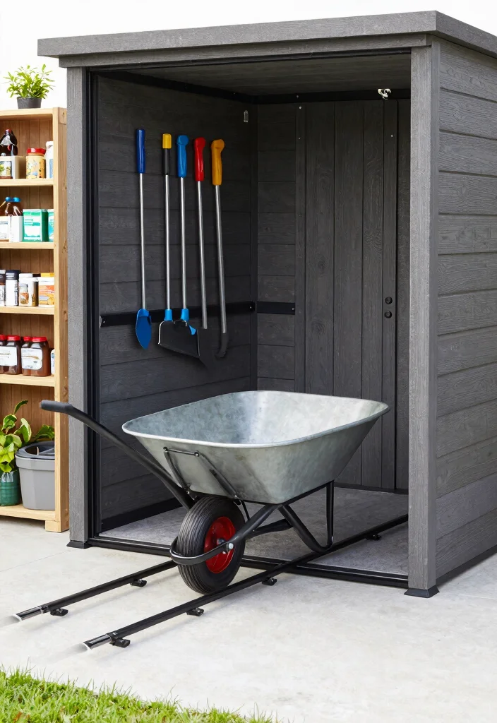 7 Smart Wheelbarrow Storage Ideas to Keep Your Shed Tidy 6. Sliding Wheelbarrow Storage Solution 0
