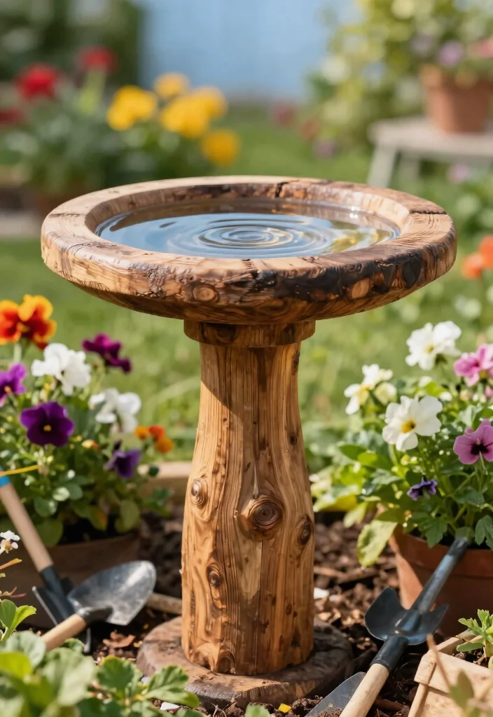 7 Sturdy Bird Bath Base Ideas for DIY Garden Projects 1. Reclaimed Wood Base 0