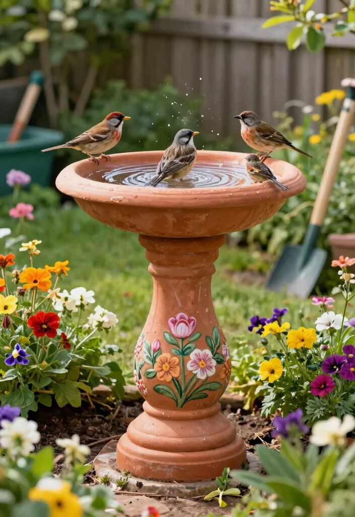 7 Sturdy Bird Bath Base Ideas for DIY Garden Projects 5. Terracotta Planter Base 0