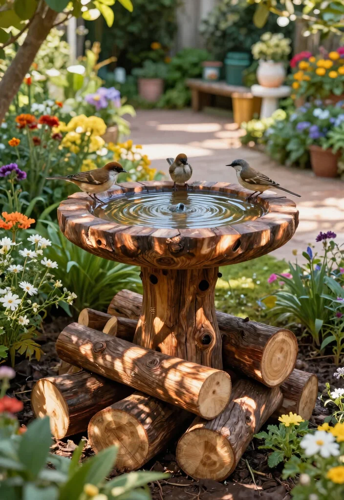 7 Sturdy Bird Bath Base Ideas for DIY Garden Projects 6. Stacked Log Base 0