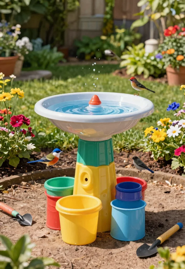 7 Sturdy Bird Bath Base Ideas for DIY Garden Projects 7. Recycled Plastic Base 0