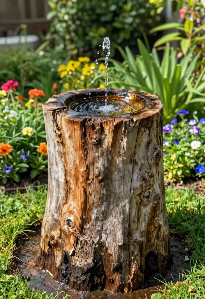 7 Sturdy Water Fountain Base Ideas for DIY Projects 1. Reclaimed Wood Stump Base 0