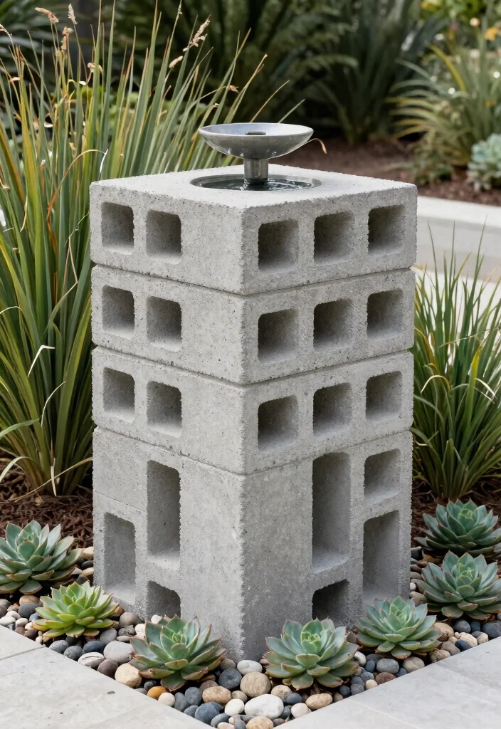 7 Sturdy Water Fountain Base Ideas for DIY Projects 2. Concrete Block Foundation 0