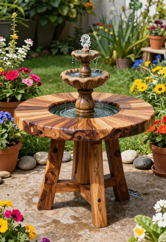 7 Sturdy Water Fountain Base Ideas for DIY Projects 7. Upcycled Furniture Base 0