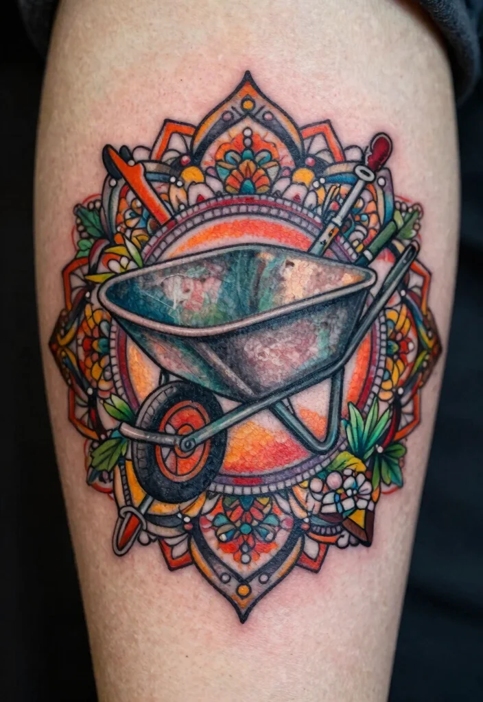 7 Unique Wheelbarrow Tattoo Ideas for Hardworking Gardeners 2. The Wheelbarrow Mandala 0