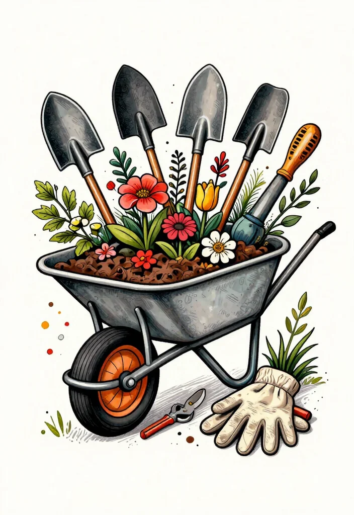 7 Unique Wheelbarrow Tattoo Ideas for Hardworking Gardeners 4. The Wheelbarrow with Gardening Tools 0