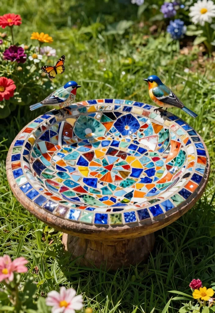 9 Artistic Mosaic Bird Bath Ideas to Brighten Your Yard 1. Vintage China Mosaic Bird Bath 0